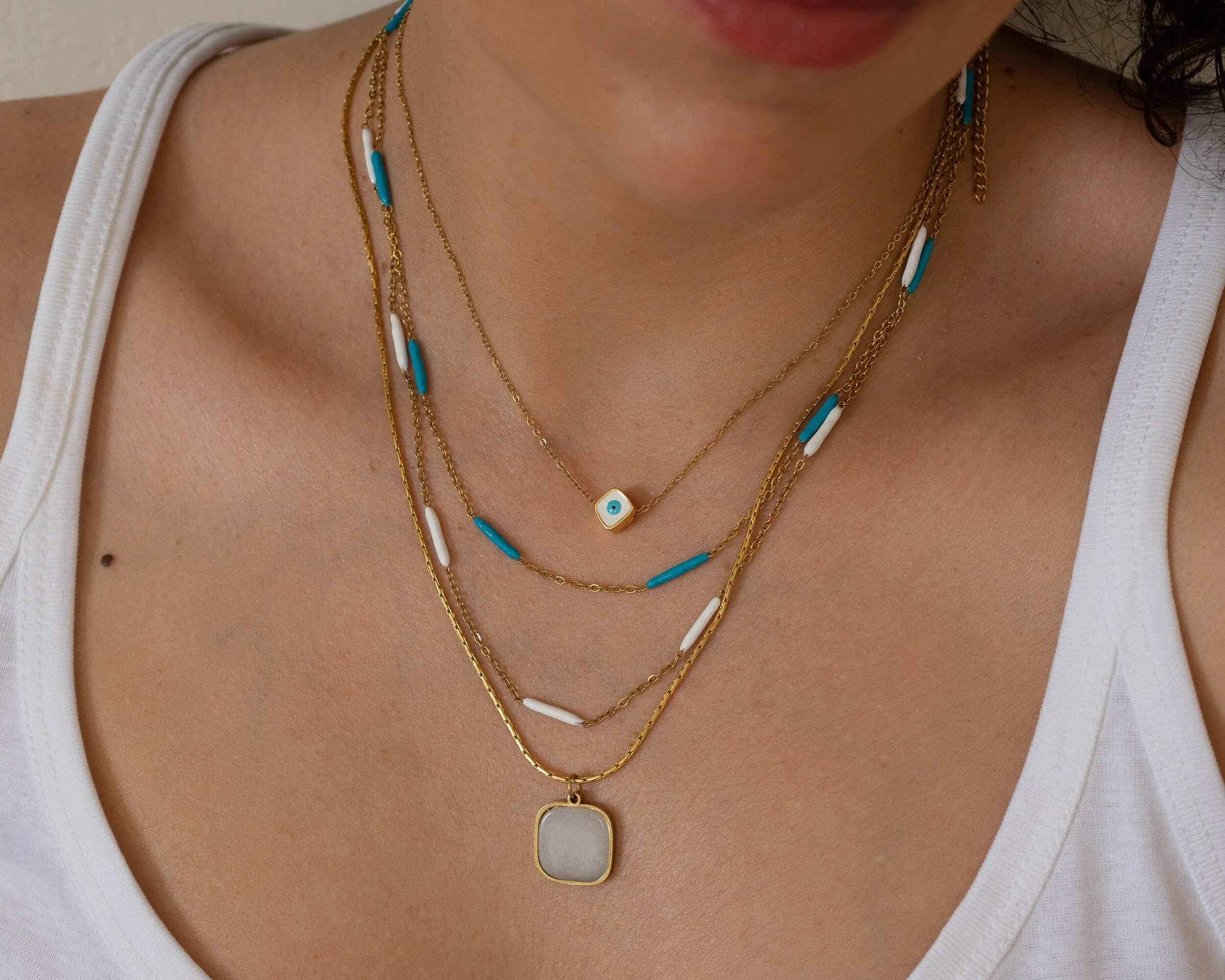 Gold Labradorite/Moonstone/Turquoise Stainless Steel Necklace