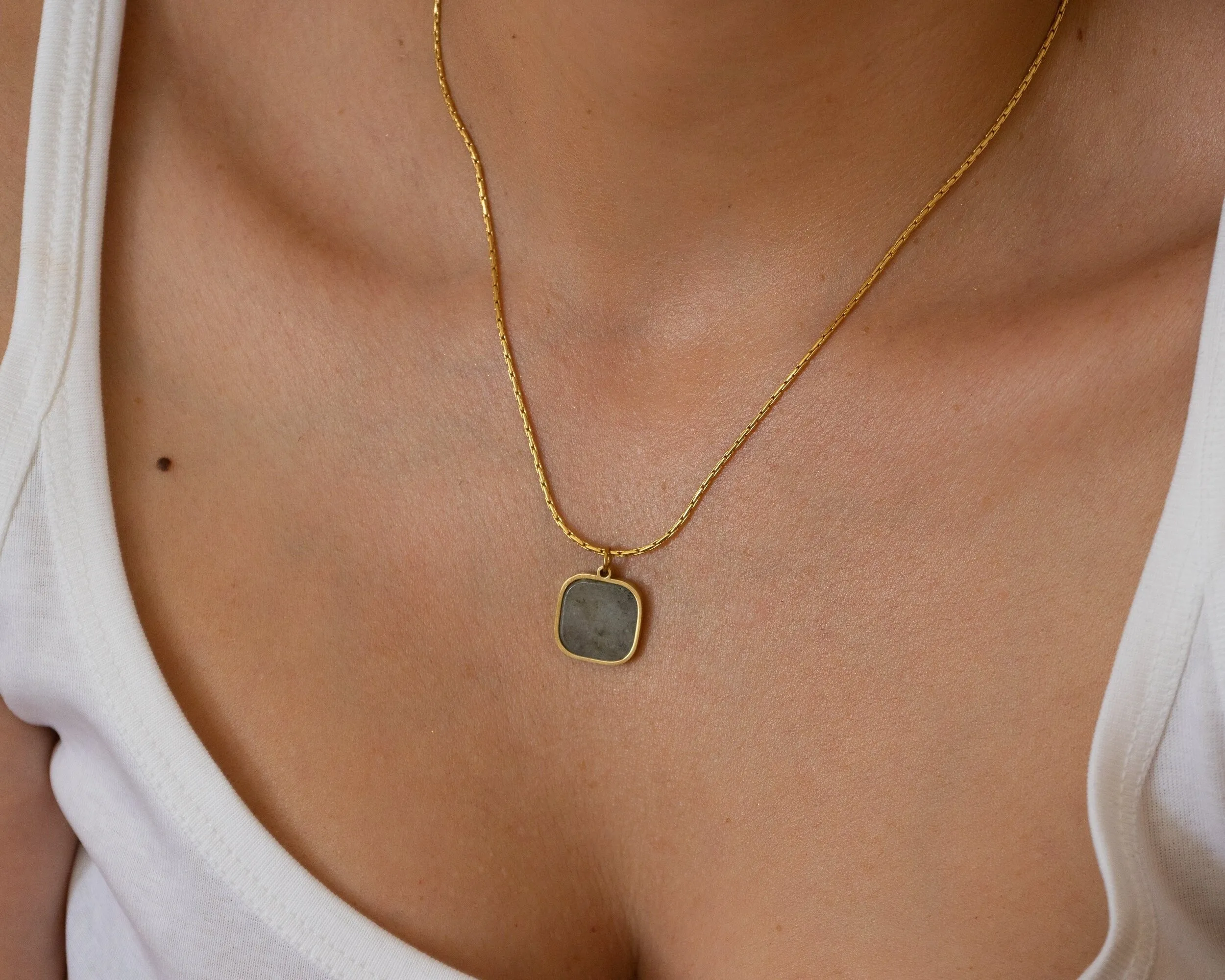 Gold Labradorite/Moonstone/Turquoise Stainless Steel Necklace