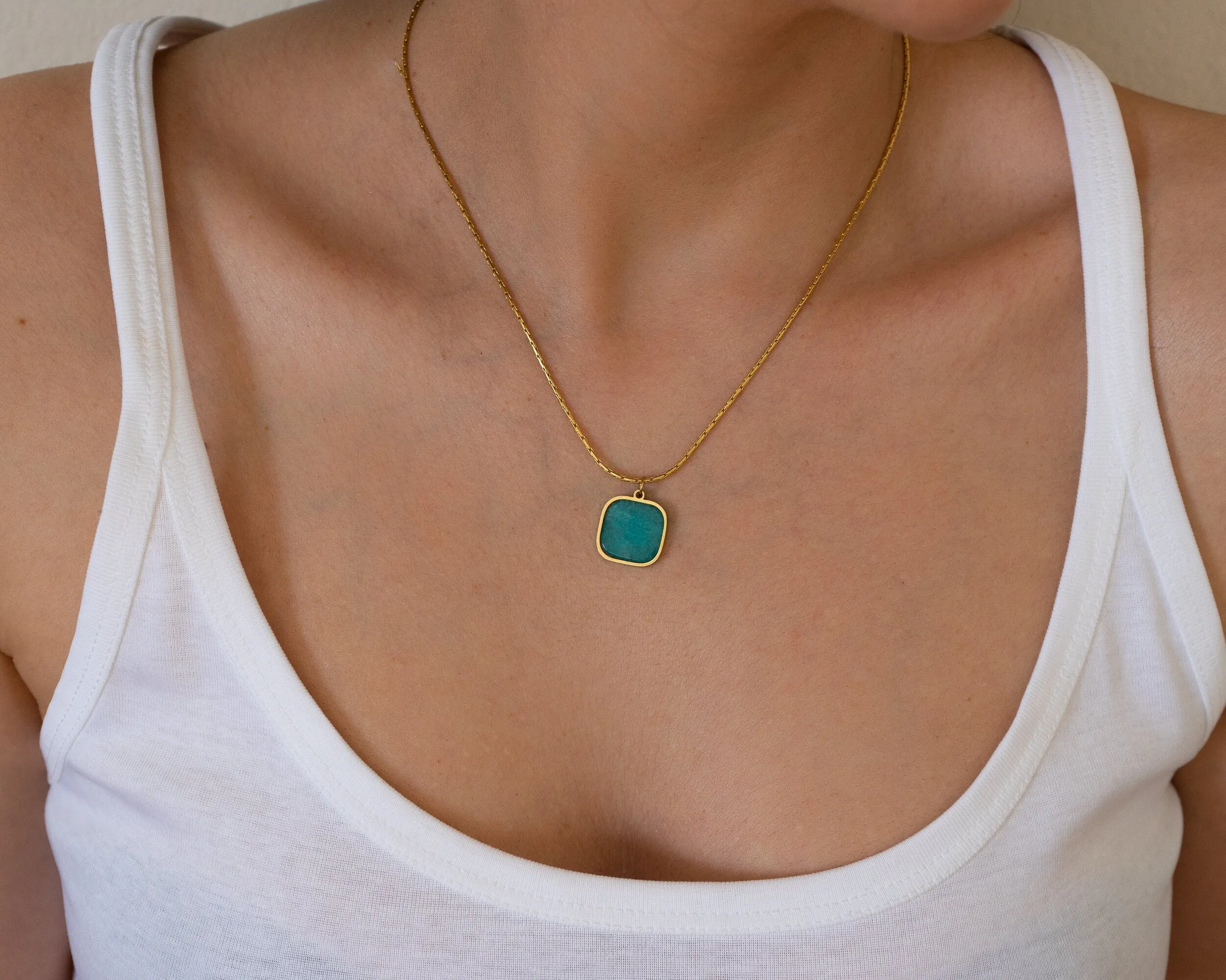 Gold Labradorite/Moonstone/Turquoise Stainless Steel Necklace