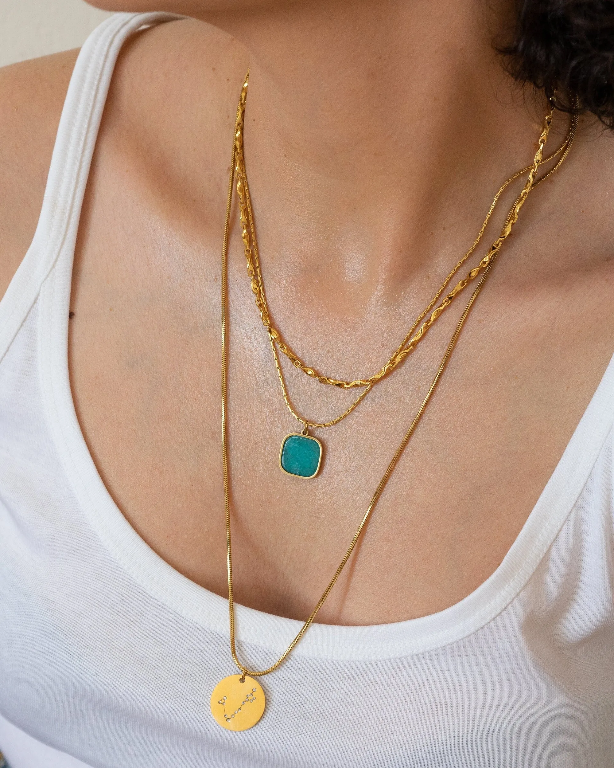 Gold Labradorite/Moonstone/Turquoise Stainless Steel Necklace