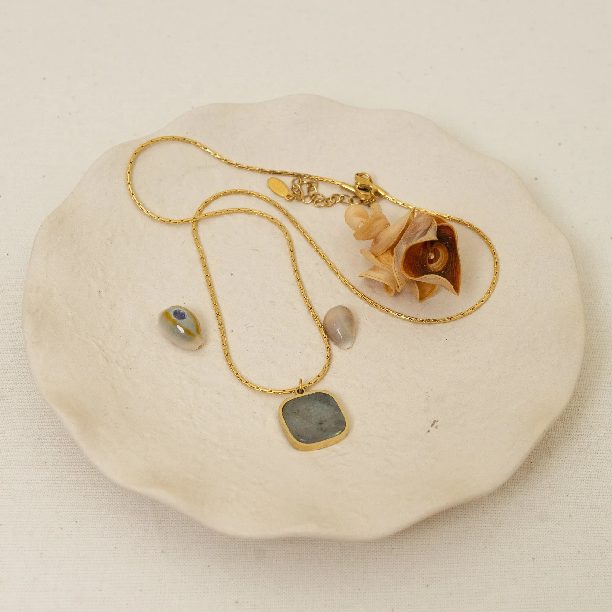 Gold Labradorite/Moonstone/Turquoise Stainless Steel Necklace