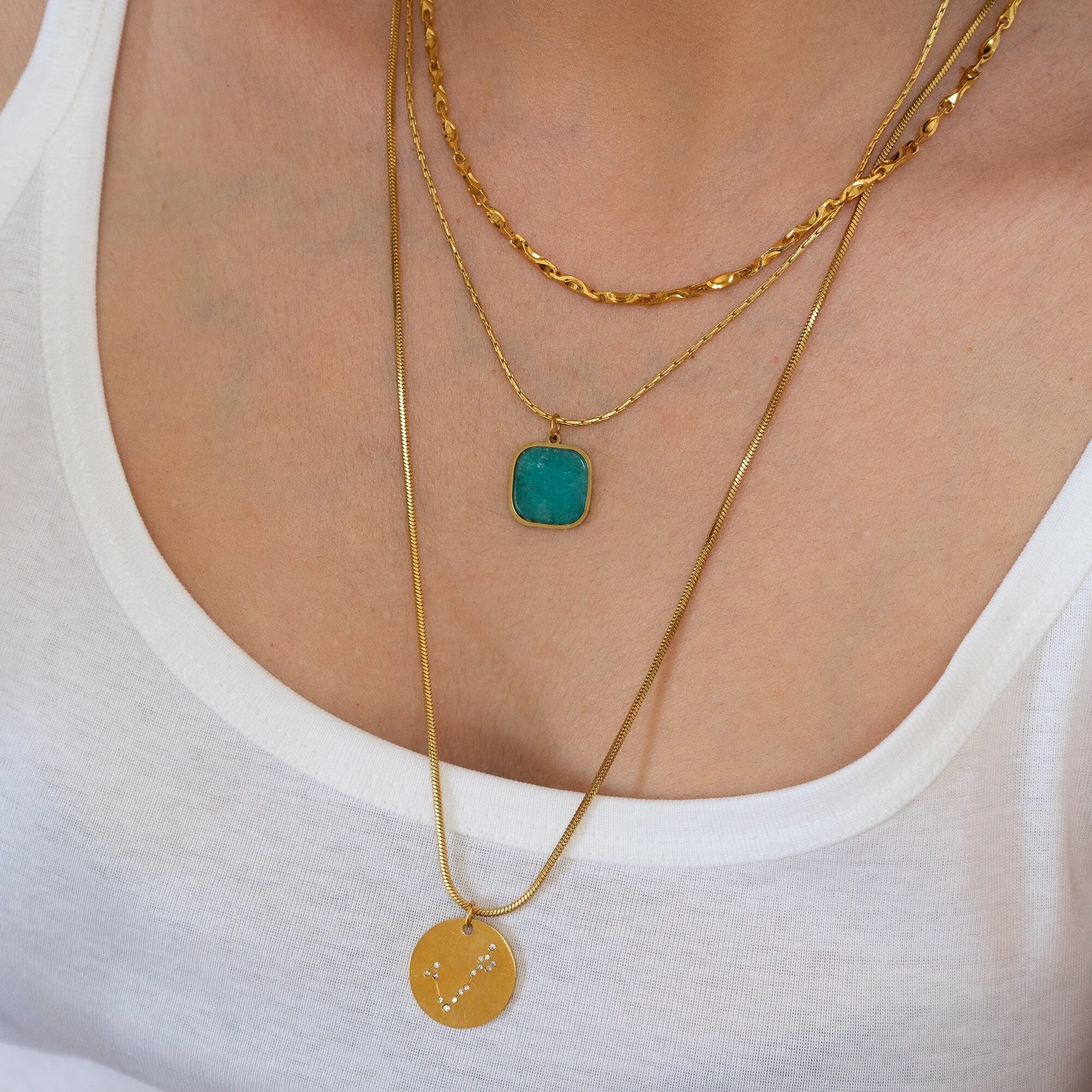 Gold Labradorite/Moonstone/Turquoise Stainless Steel Necklace