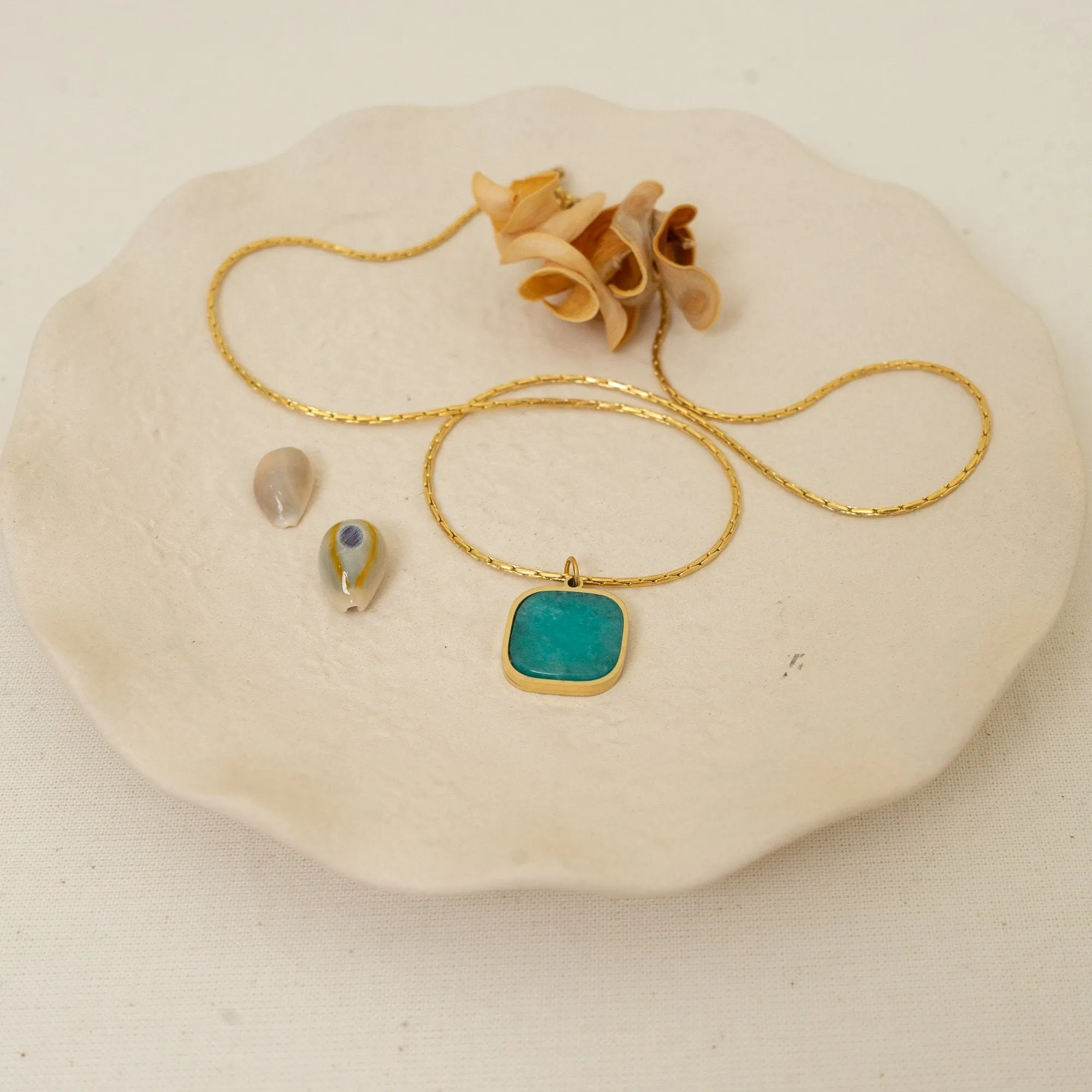 Gold Labradorite/Moonstone/Turquoise Stainless Steel Necklace