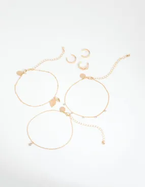 Gold Leaf Anklet & Toe Ring 6-Pack Set