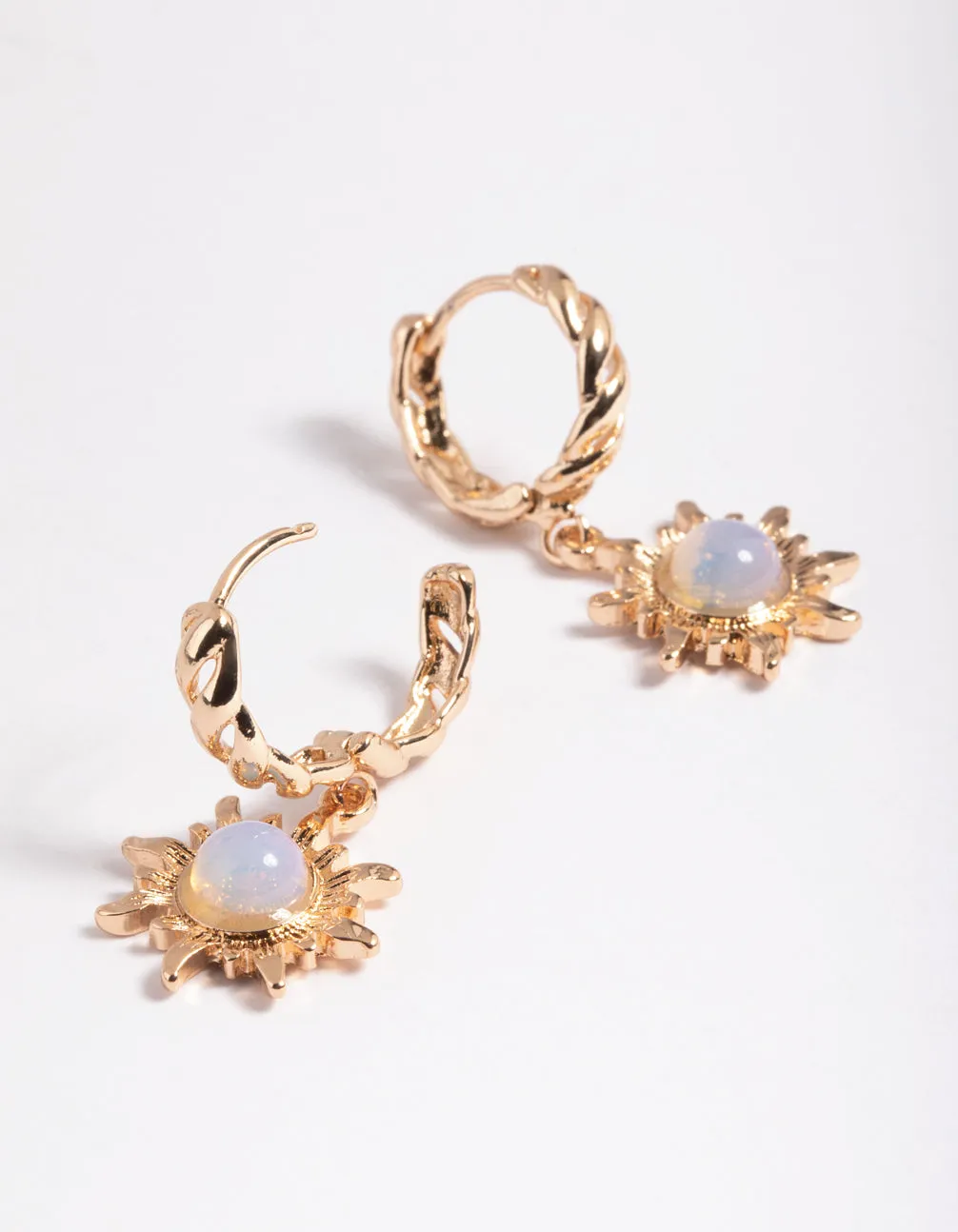 Gold Moonstone Celestial Huggie Hoop Earrings