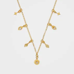 Gold Moonstone Charm Necklace with Gold Charms - Soluna | By Lunar James