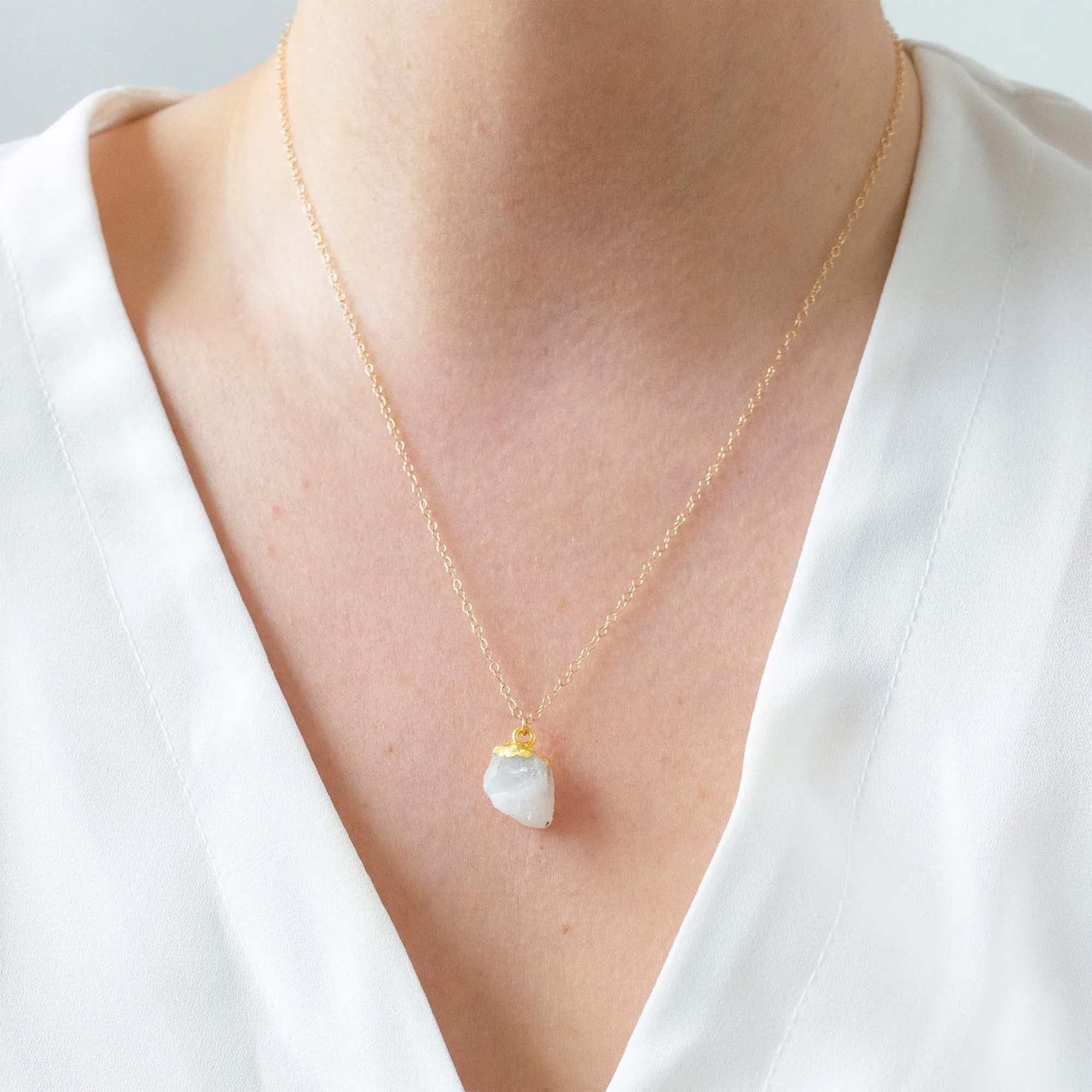 Gold Moonstone Raw Crystal Necklace