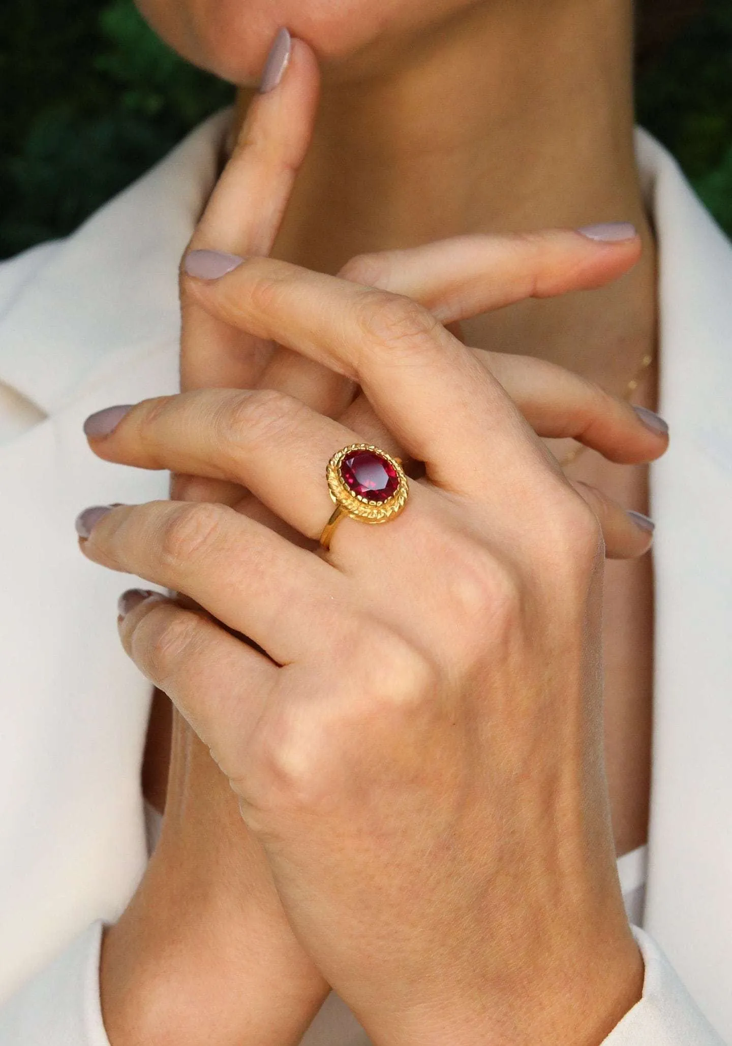 Gold Moonstone Ring - Rainbow Moonstone Ring - White Vintage Ring