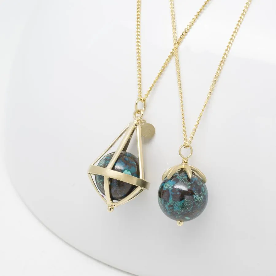 Gold Pendant Gemstone Sphere Necklace