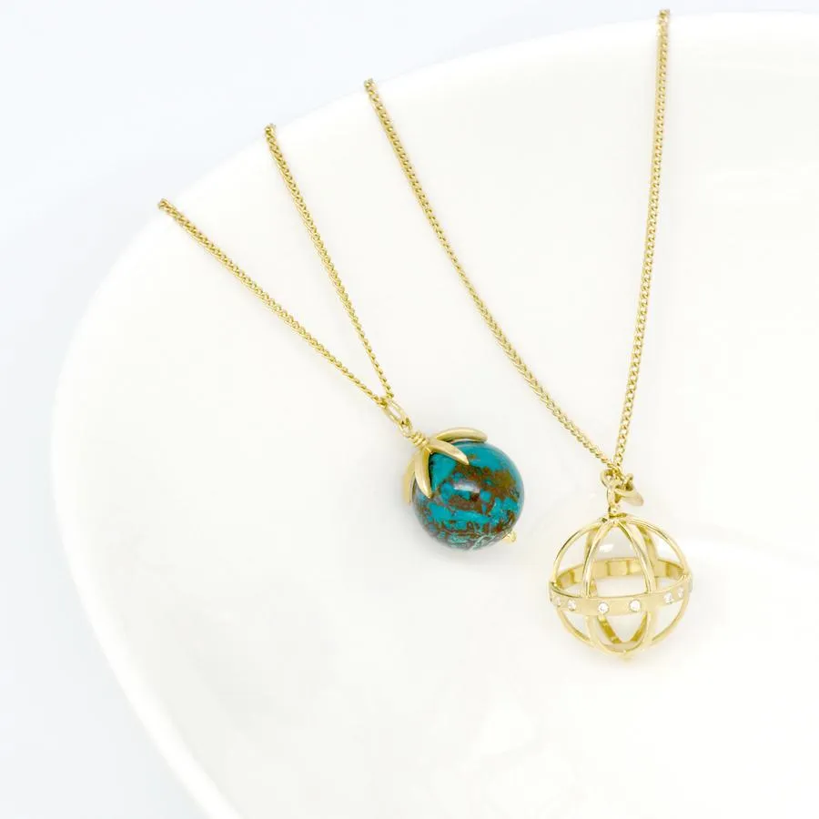 Gold Pendant Gemstone Sphere Necklace