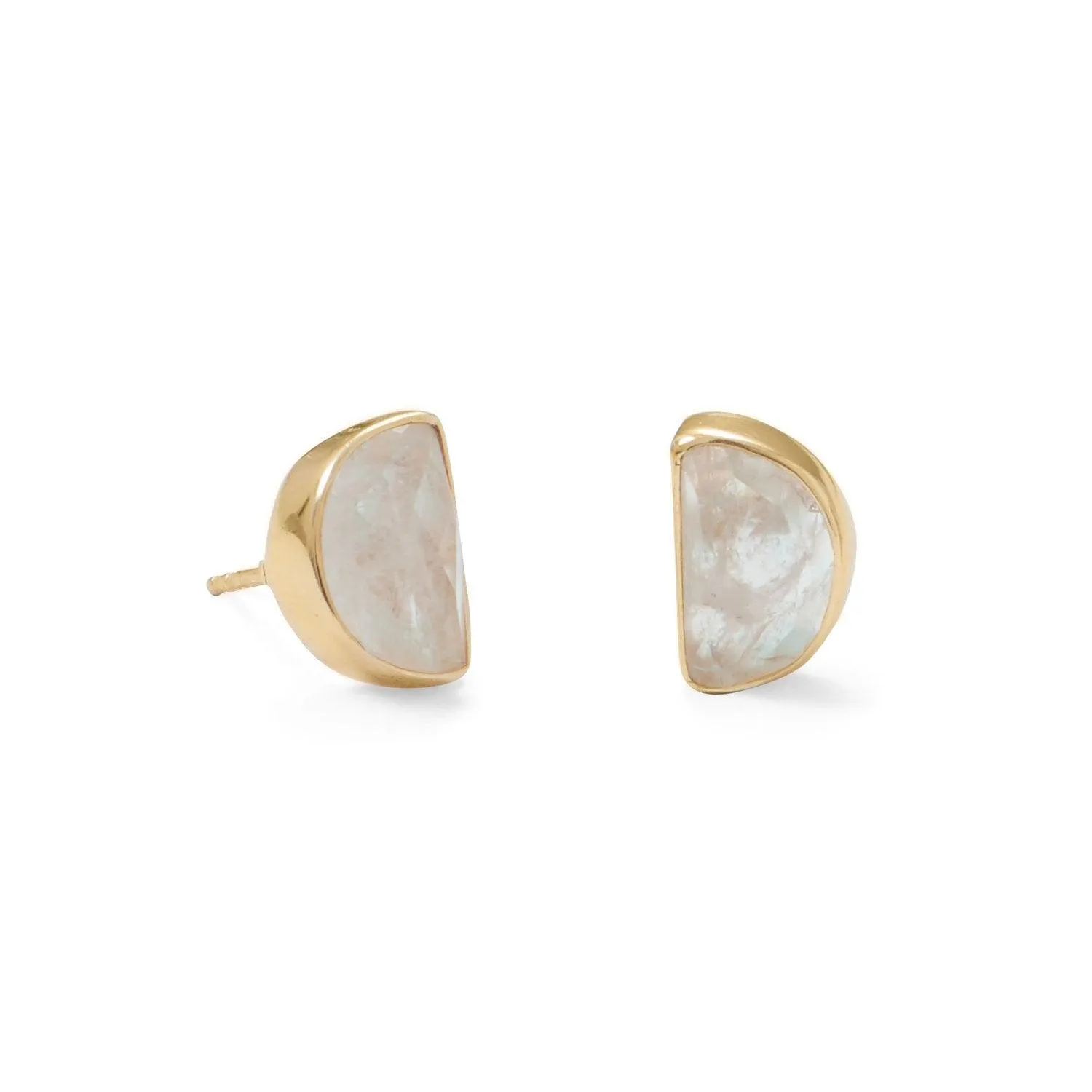 Gold Plated Half Moon Rainbow Moonstone Post Earrings