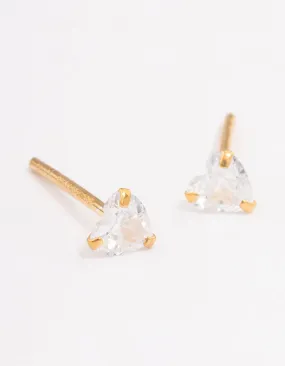 Gold Plated Sterling Silver Cubic Zirconia Heart Stud Earrings