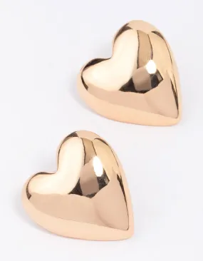 Gold Puffy Heart Stud Earrings