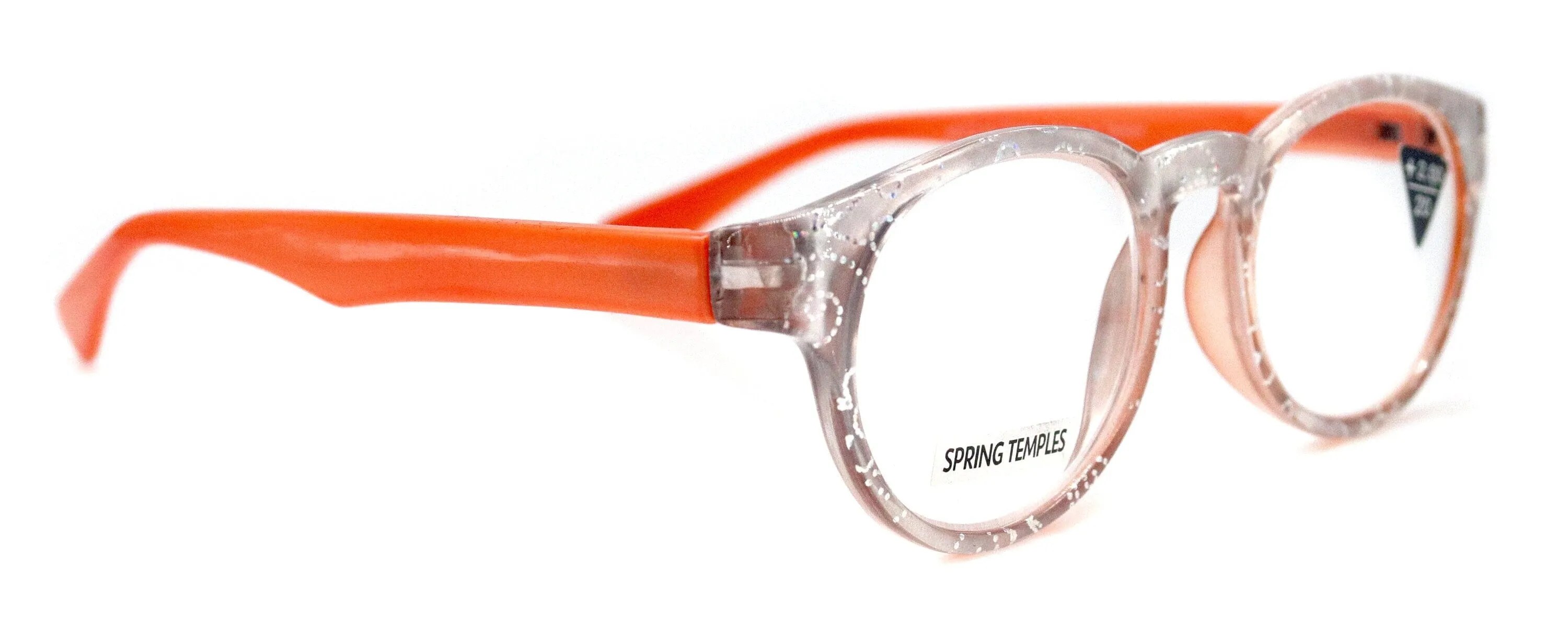 Grace, (Premium) Reading Glasses High End Readers  1.25 .. 3 Magnifying Glasses, Round Frame. (Metallic Silver, Orange) NY Fifth Avenue.