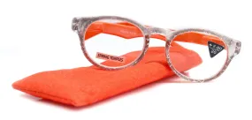 Grace, (Premium) Reading Glasses High End Readers  1.25 .. 3 Magnifying Glasses, Round Frame. (Metallic Silver, Orange) NY Fifth Avenue.