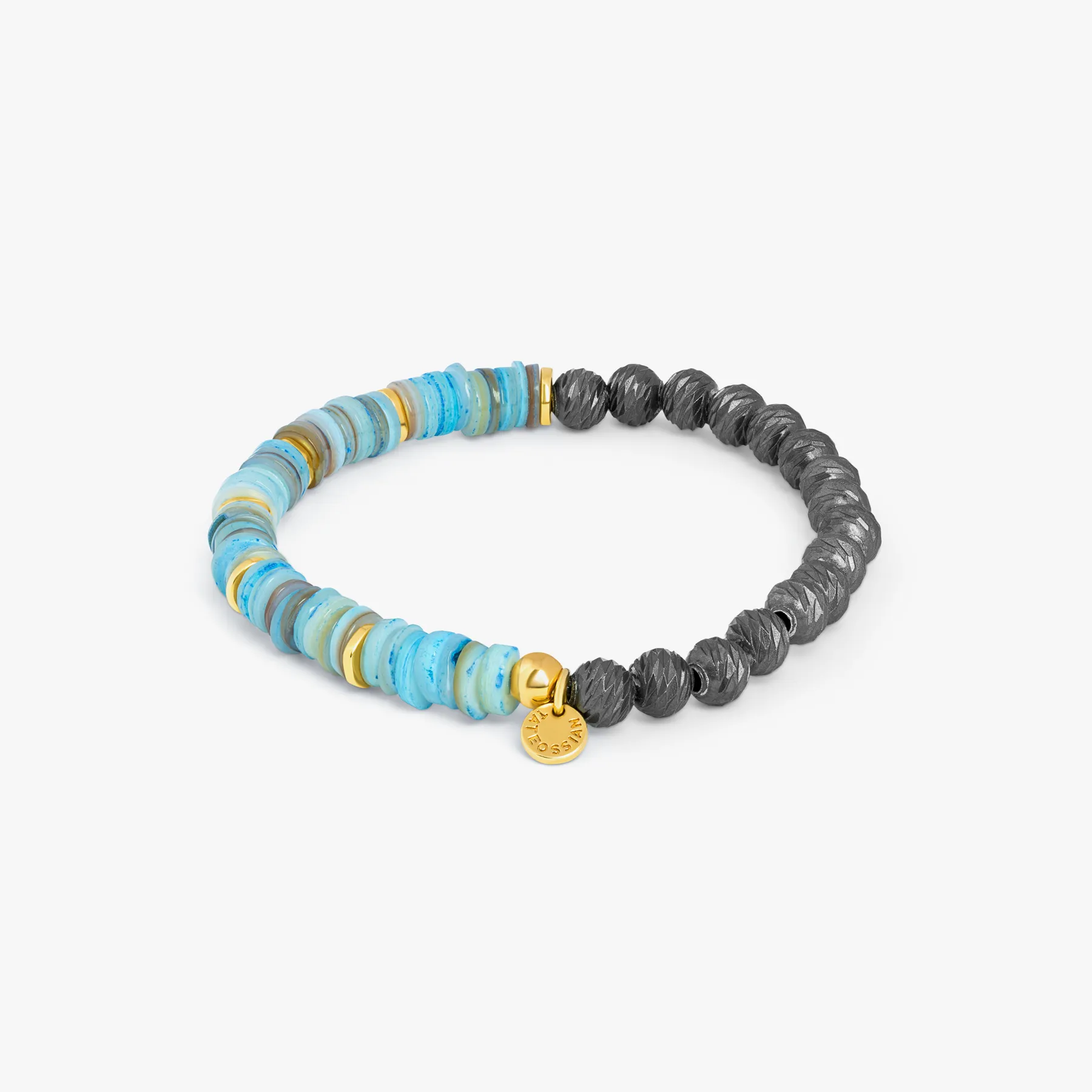 Graffiato Abyss Half And Half Beaded Bracelet In Blue With Yellow Gold Plated