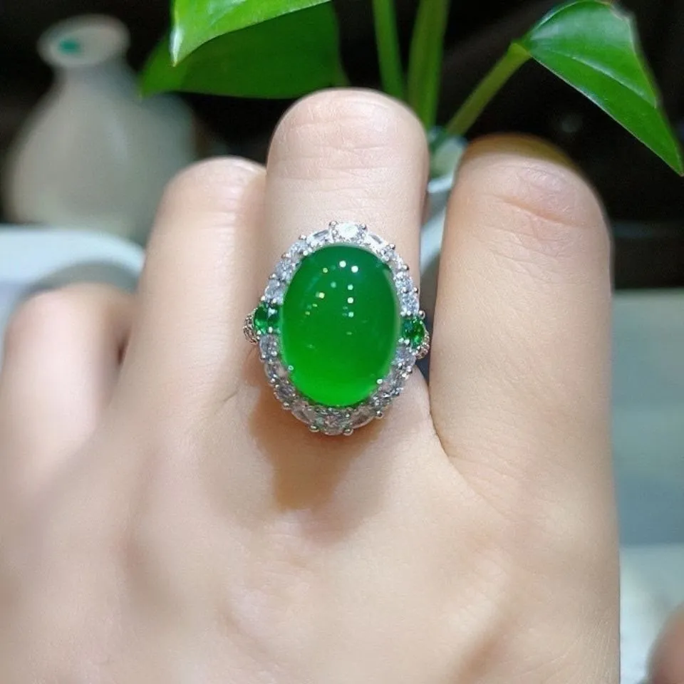 Green Agate Jade Women's Ring