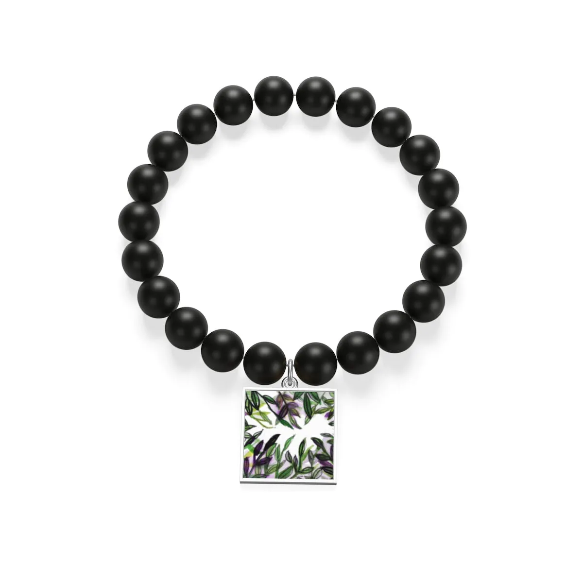 Green Tropical Leave Print Unisex Matte Onyx Bracelet- Made in USA