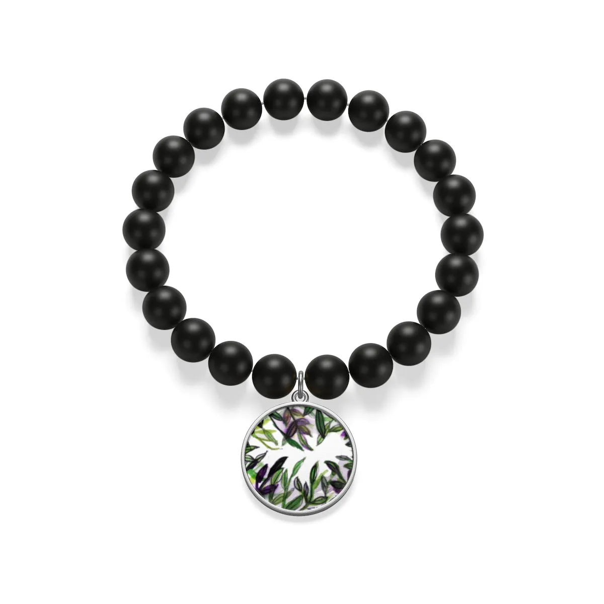 Green Tropical Leave Print Unisex Matte Onyx Bracelet- Made in USA