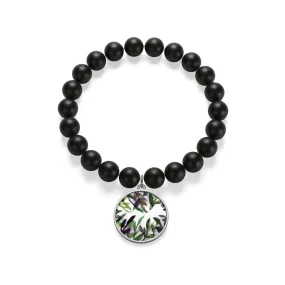 Green Tropical Leave Print Unisex Matte Onyx Bracelet- Made in USA