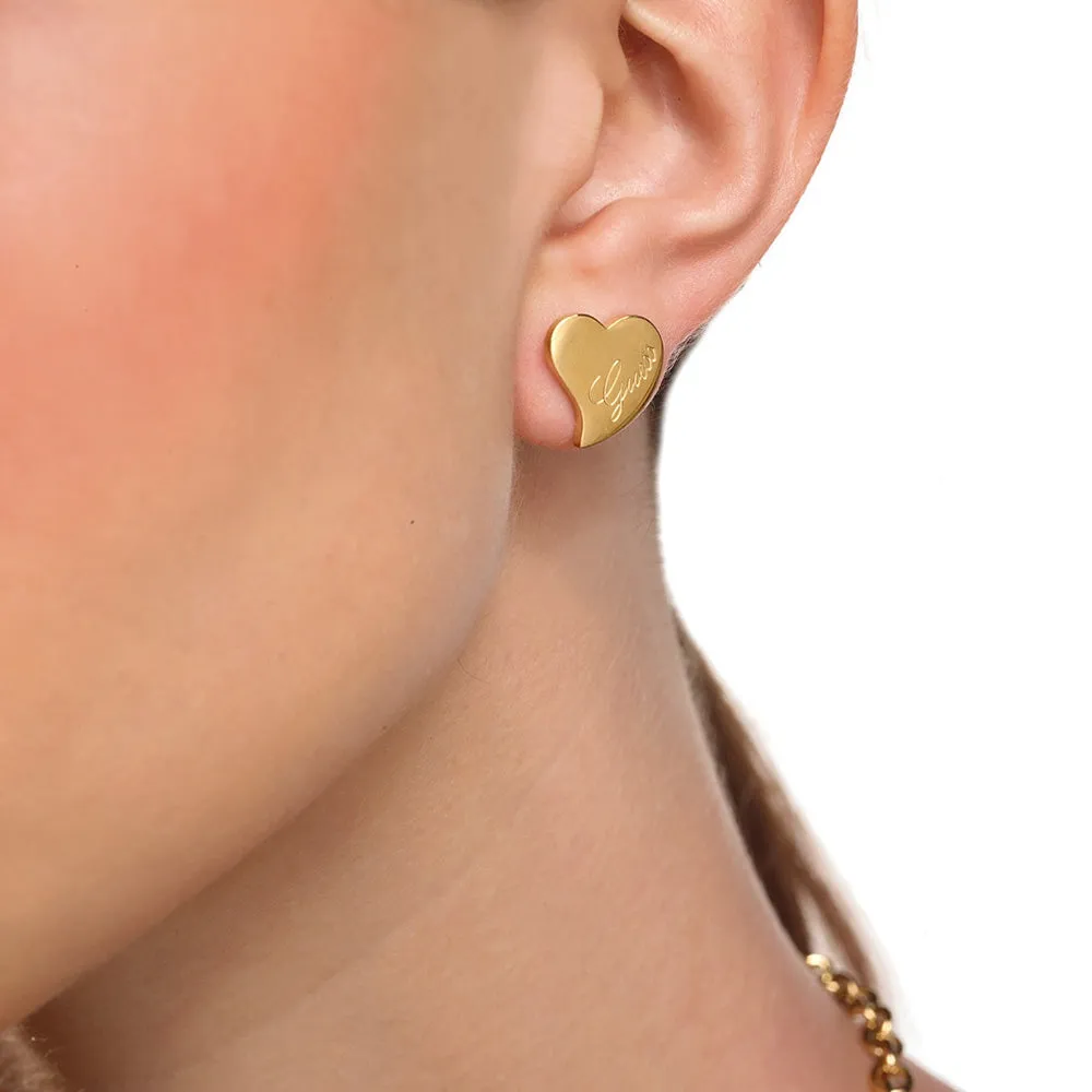 Guess Gold Plated Love Heart Stud Earrings