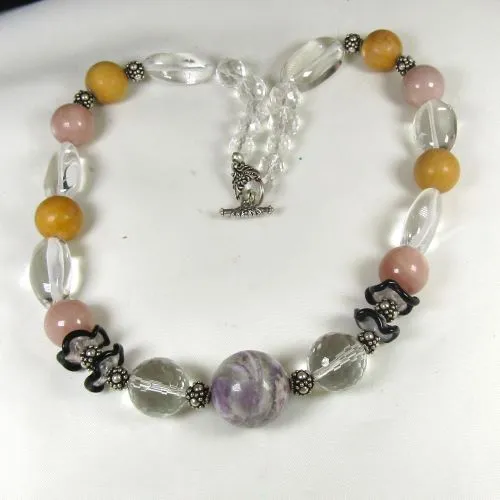 Handcrafted Rock Crystal, Crystal Quartz and Jasper Necklace