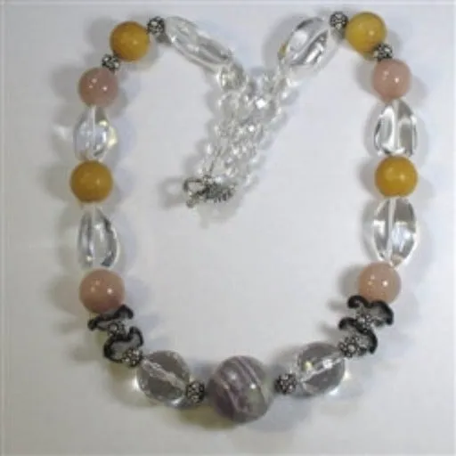 Handcrafted Rock Crystal, Crystal Quartz and Jasper Necklace