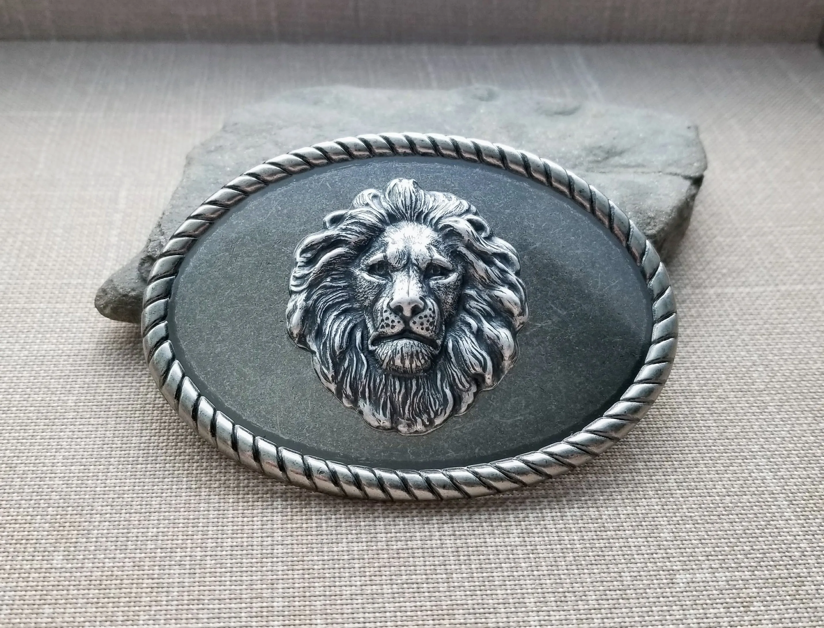 Handmade Oxidized Silver Brass Steampunk Lion Belt Buckle