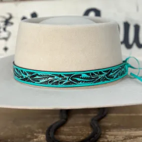 Hatband HB73-TQ | 1" Leather Carved Turquoise