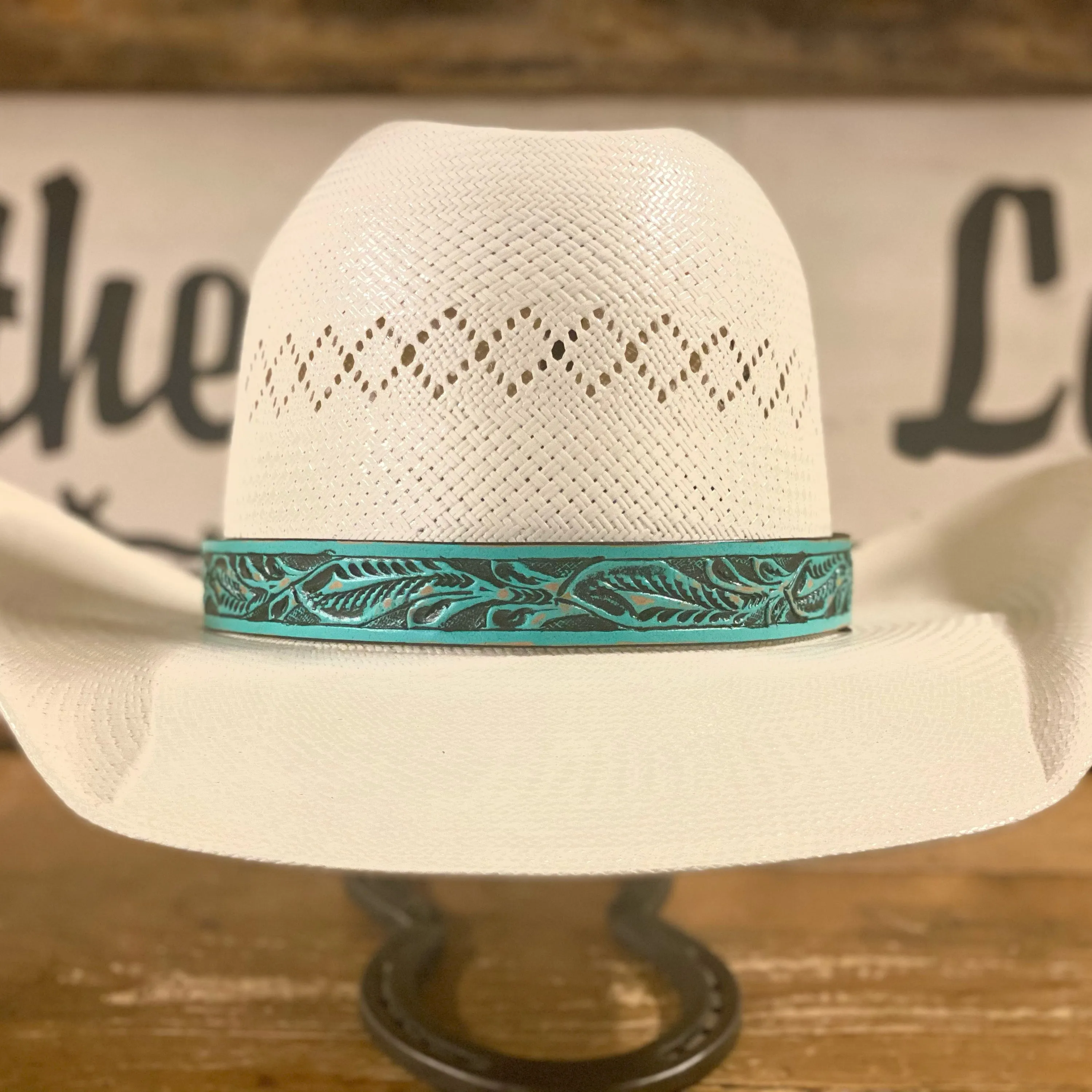 Hatband HB73-TQ | 1" Leather Carved Turquoise