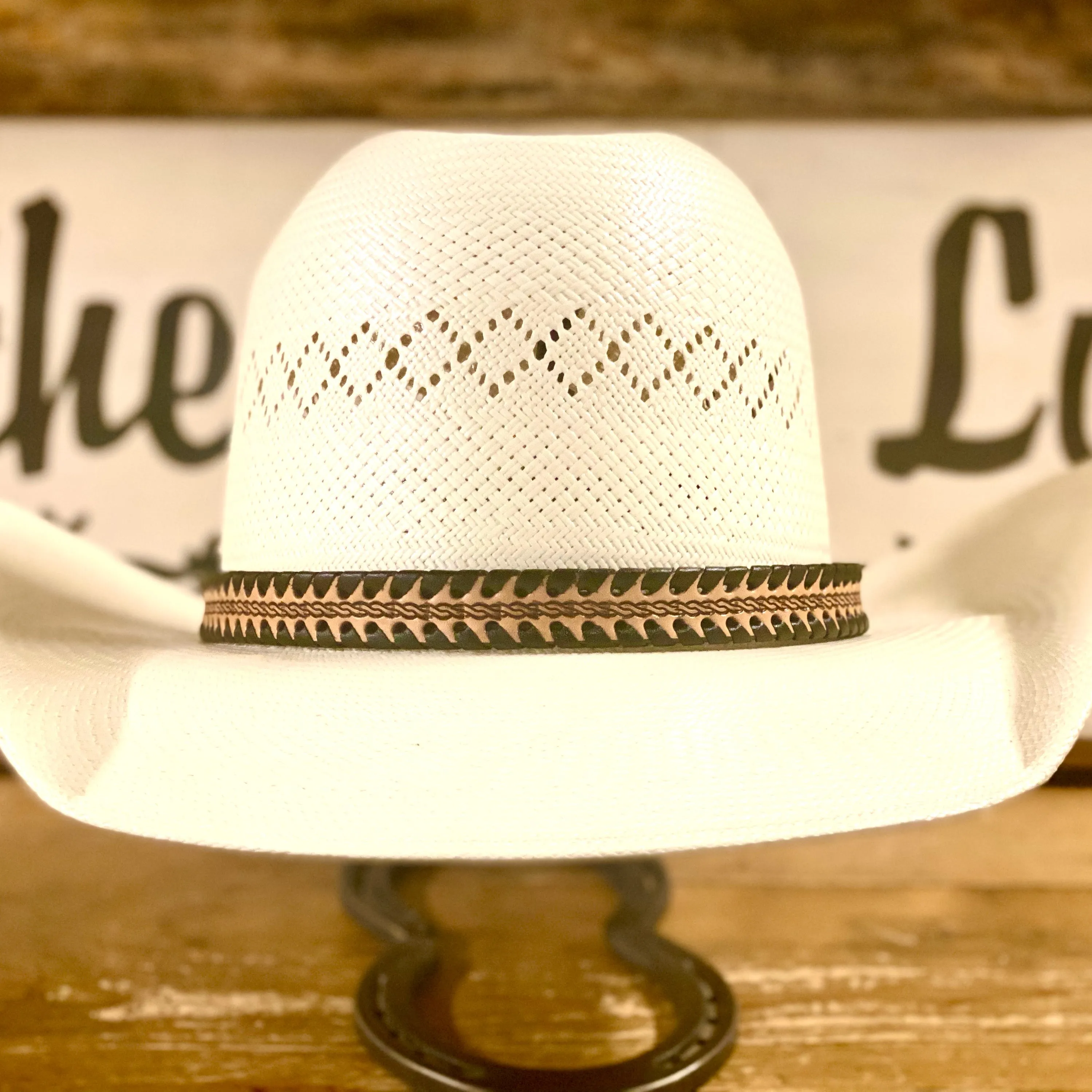 Hatband HB76-3 | 3/4" Tan Leather w/ Black Whipstitch