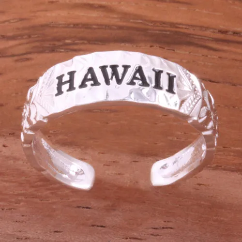 Hawaiian Scroll Black Enamel HAWAII Cut Out Edge Toe Ring