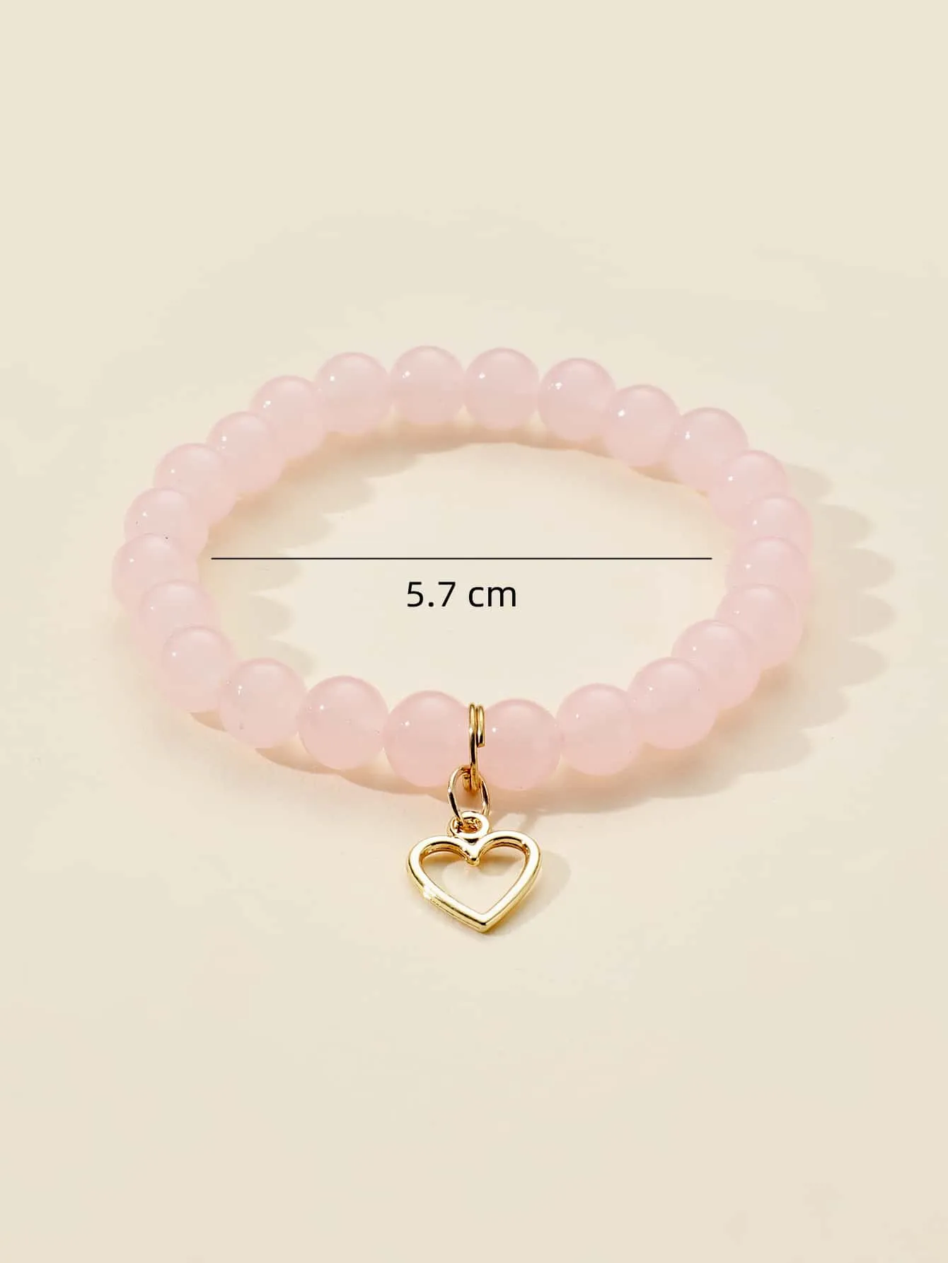 Heart Charm Pink Beaded Bracelet Bead-string Bracelet Jewelry Accessory for