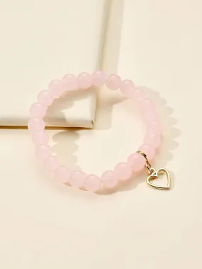 Heart Charm Pink Beaded Bracelet Bead-string Bracelet Jewelry Accessory for