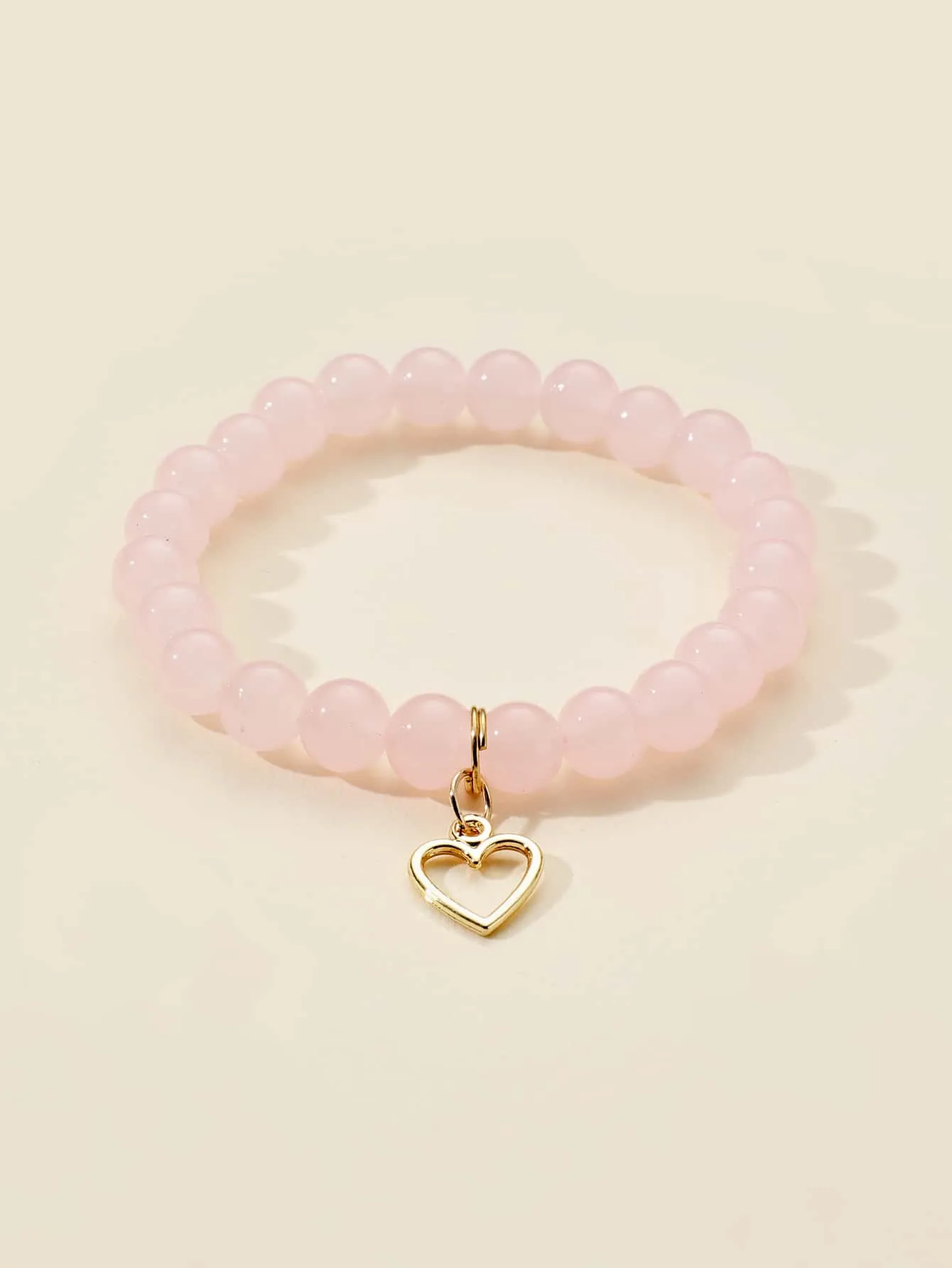 Heart Charm Pink Beaded Bracelet Bead-string Bracelet Jewelry Accessory for