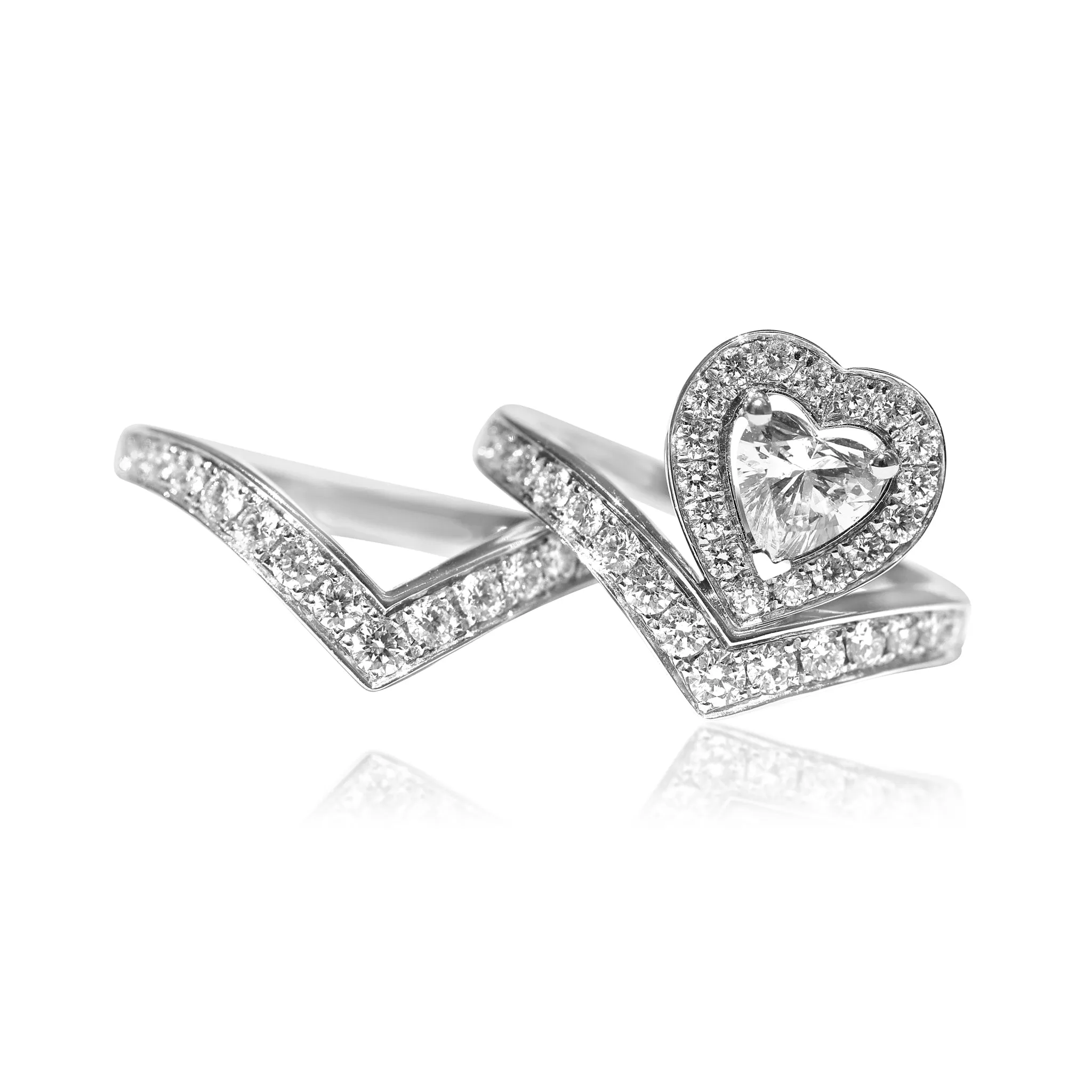 Heart Crown with Band Diamond Ring