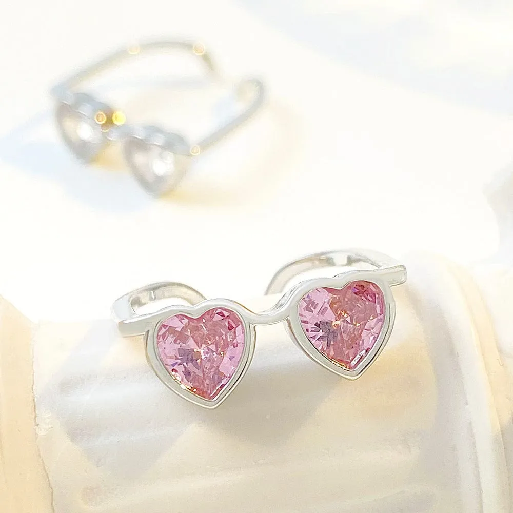 Heart Shape Sunglasses Crystal Love Ring