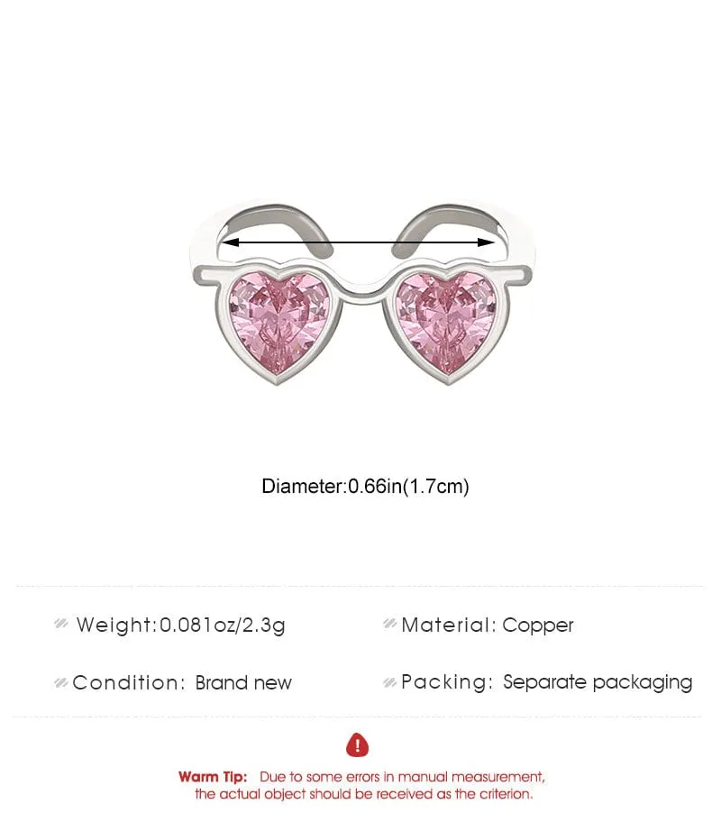 Heart Shape Sunglasses Crystal Love Ring