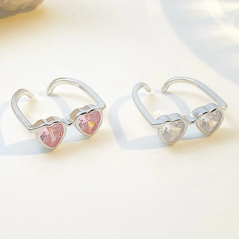 Heart Shape Sunglasses Crystal Love Ring