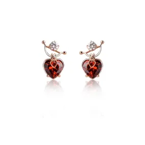 Heart Stud Earrings [Red gems]