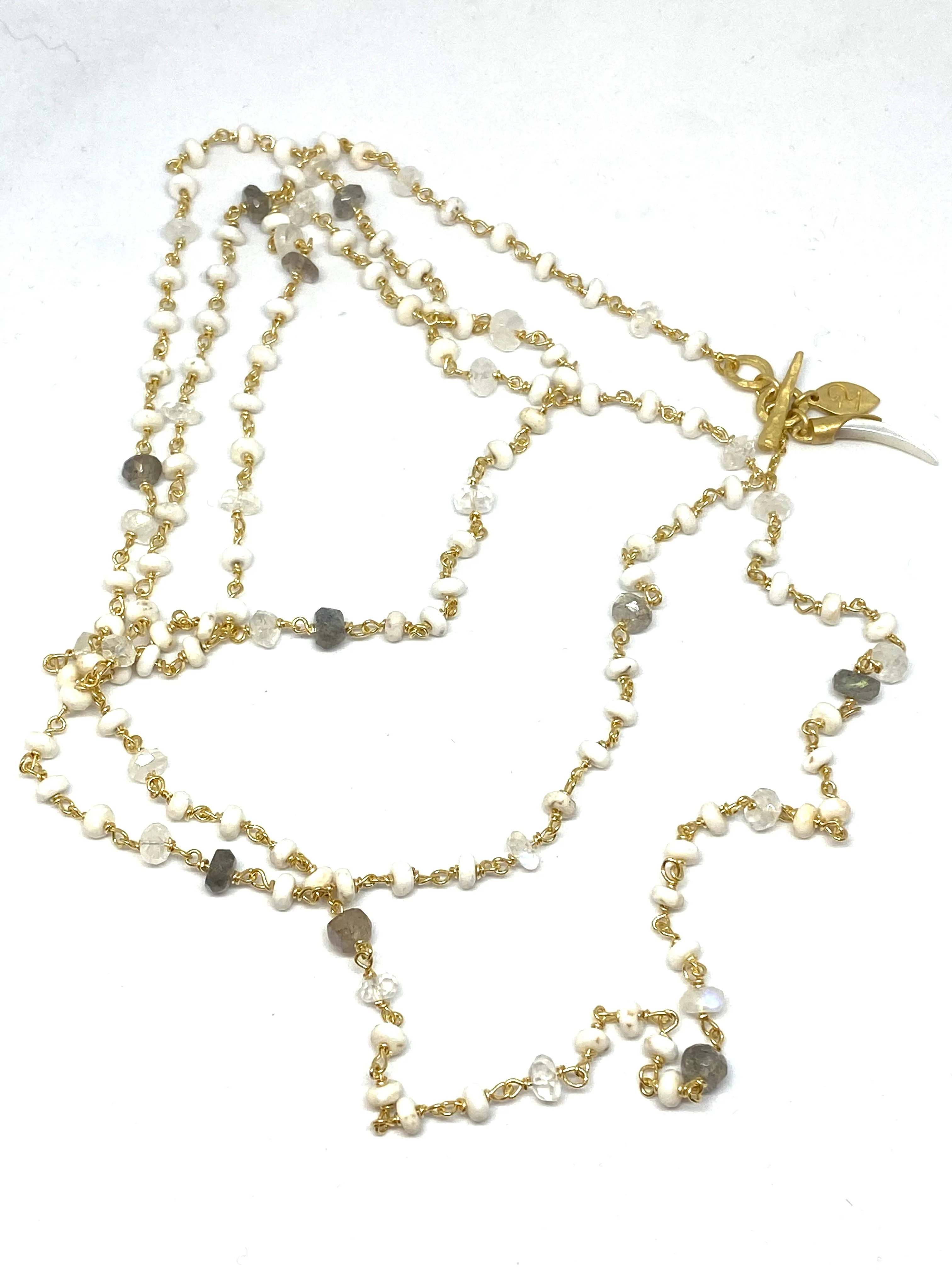 Heather Benjamin White Agate and Moonstone Chain  Necklace