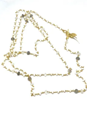 Heather Benjamin White Agate and Moonstone Chain  Necklace