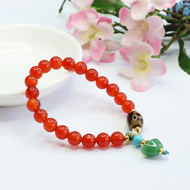 Heavenly Bead Sterling Silver Red Agate and Jade Yuanbao Tassel Bracelet