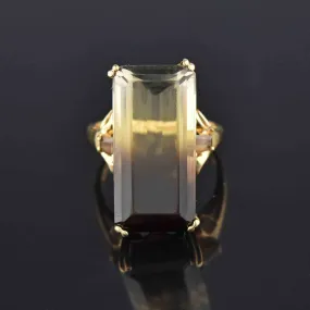 Huge 14K Gold 15 CTW Graduated Quartz Ring, Yellow to Brown