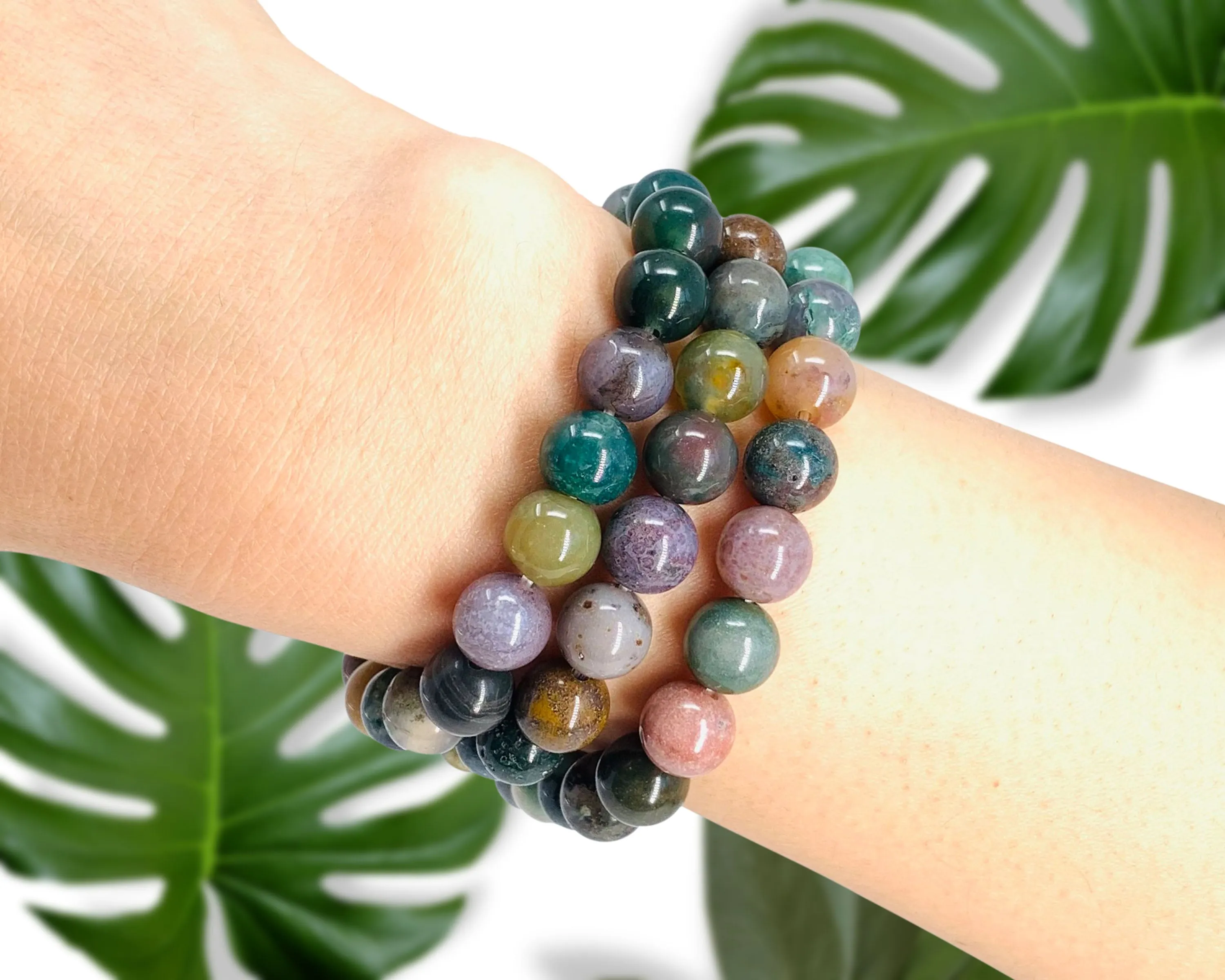 Indian Agate Beaded Crystal Bracelet