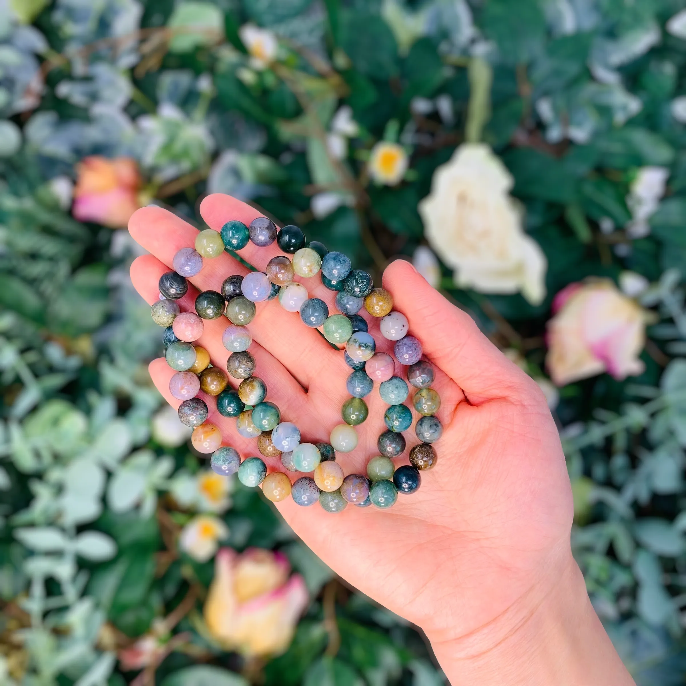 Indian Agate Beaded Crystal Bracelet