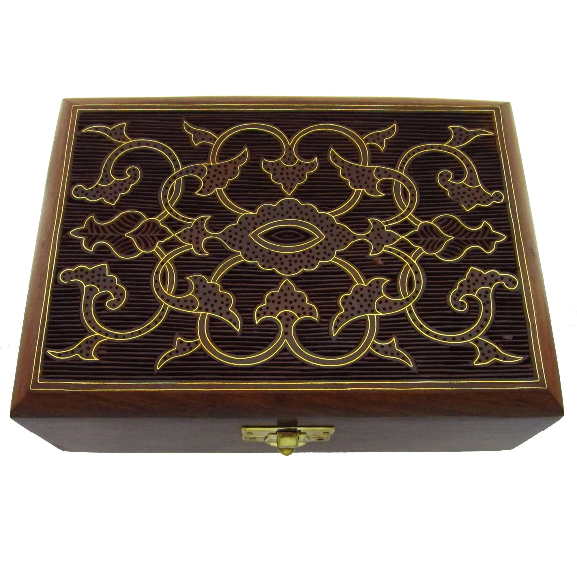 Indian Jewelry Holder - 7 x 5 x 2.3 Inch Large Wood Box - Jewelry Boxes for Bracelet - Anniversary Gift