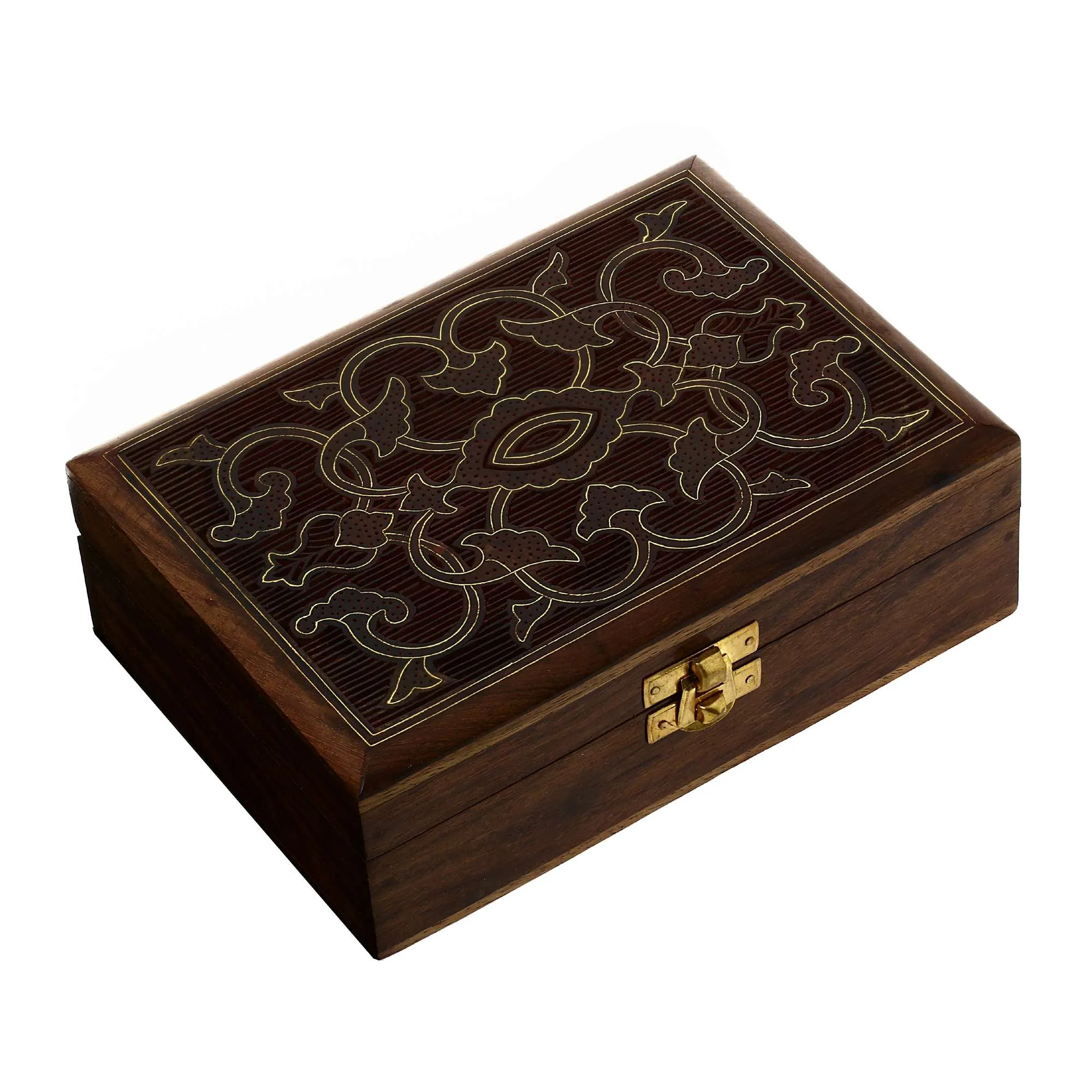 Indian Jewelry Holder - 7 x 5 x 2.3 Inch Large Wood Box - Jewelry Boxes for Bracelet - Anniversary Gift