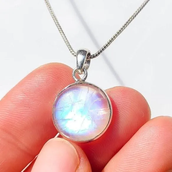 Indian Rainbow Moonstone Round Pendant