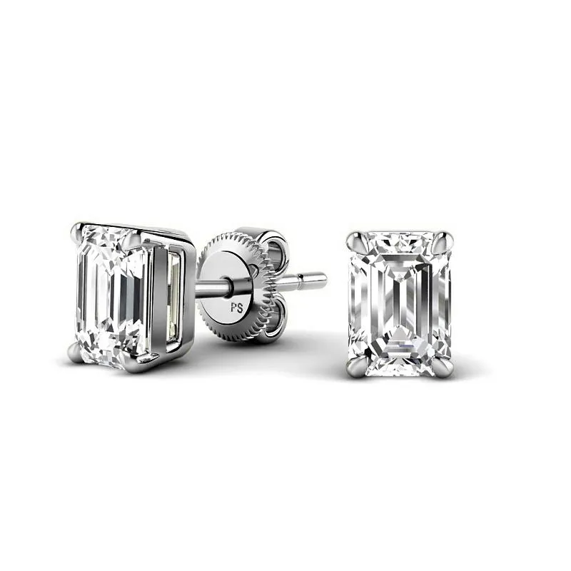 Inexpensive 1.00CT Emerald Cut Diamond Stud Earrings in 14KT White Gold